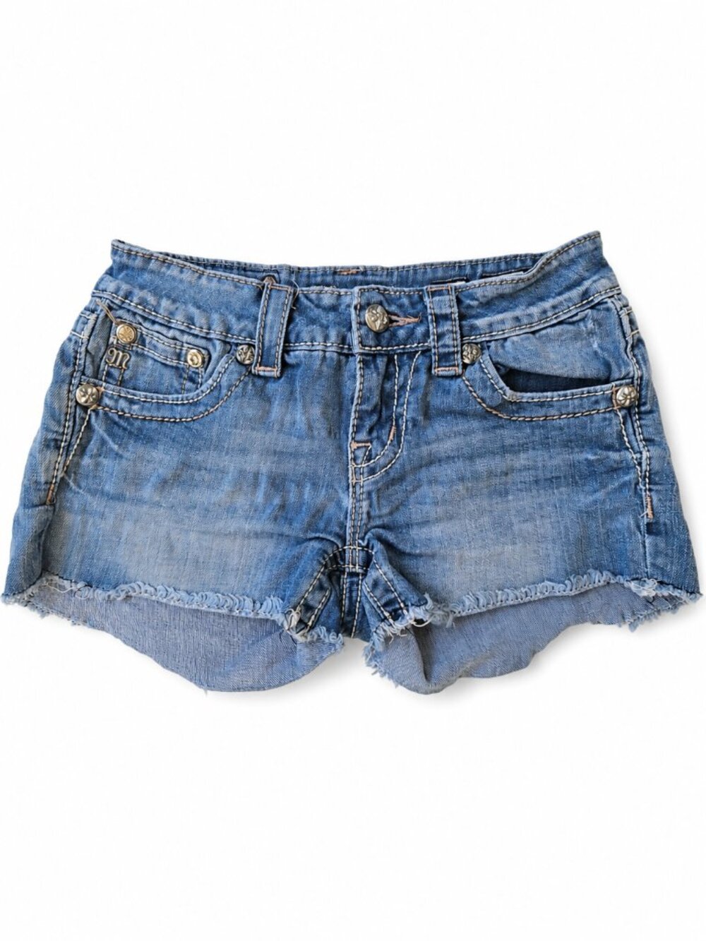 Miss Me Size 25 Embroidered Floral Bling Denim Shorts Stretch Raw Hem